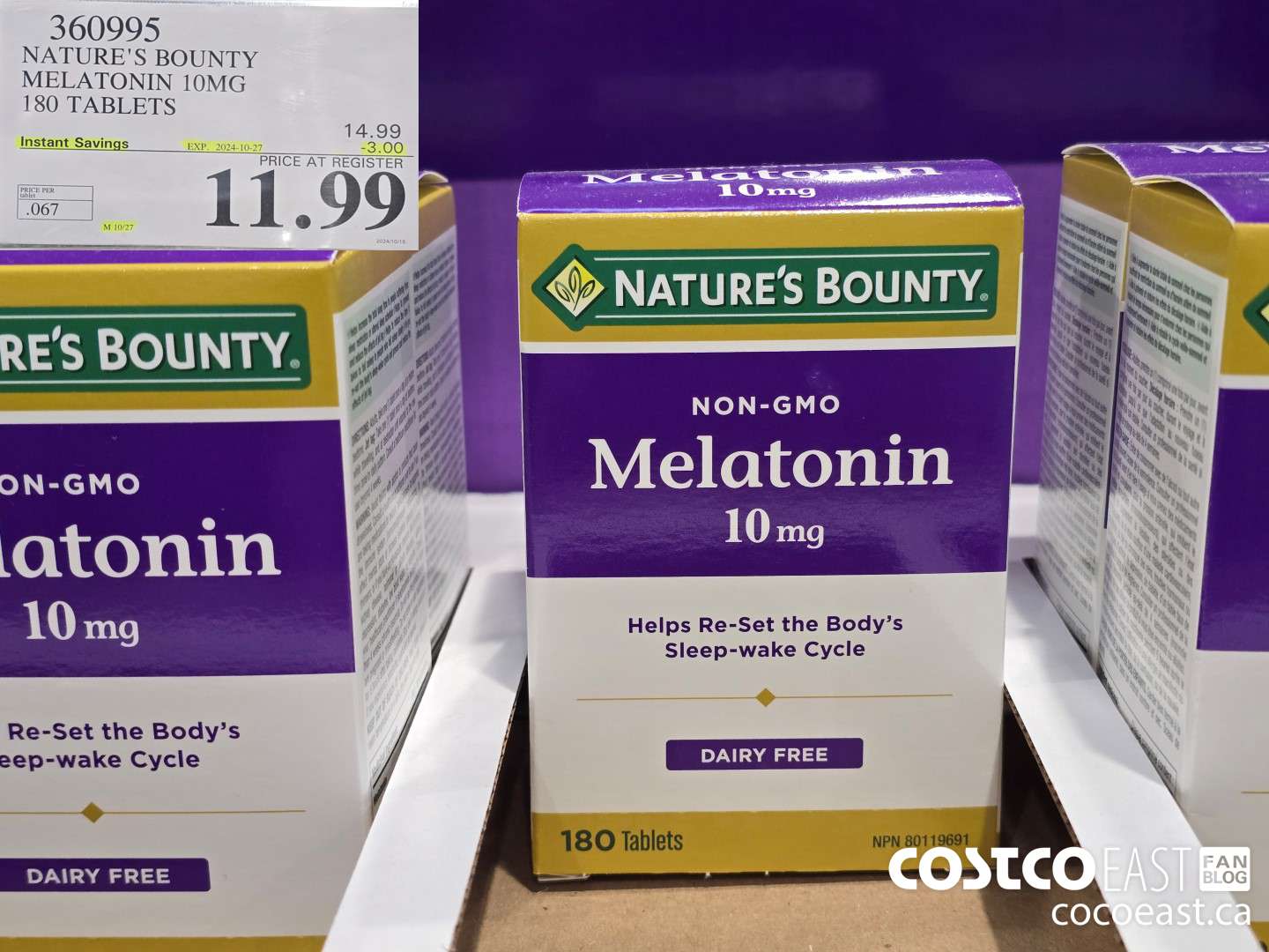 360995 NATURE'S BOUNTY MELATONIN 10 MG 180 TABLETS ($3.00 INSTANT SAVINGS EXPIRES ON 2024-10-27) $11.99