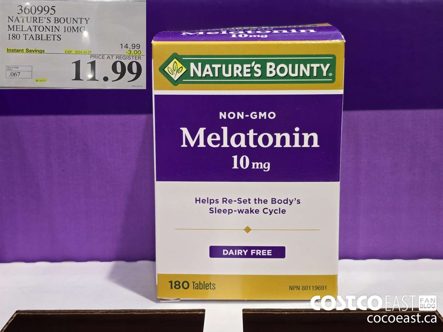 360995 NATURE'S BOUNTY MELATONIN 10 MG 180 TABLETS ($3.00 INSTANT SAVINGS EXPIRES ON 2024-10-27) $11.99