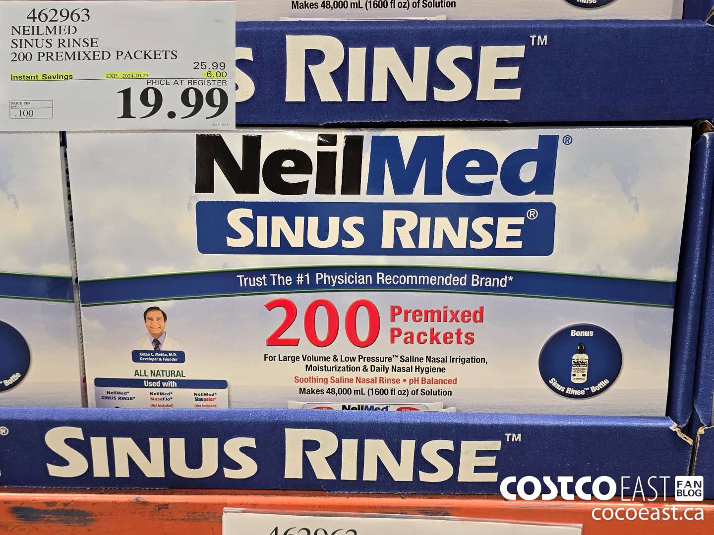 462963 NEILMED SINUS RINSE 200 PREMIXED PACKETS ($6.00 INSTANT SAVINGS EXPIRES ON 2024-10-27) $19.99