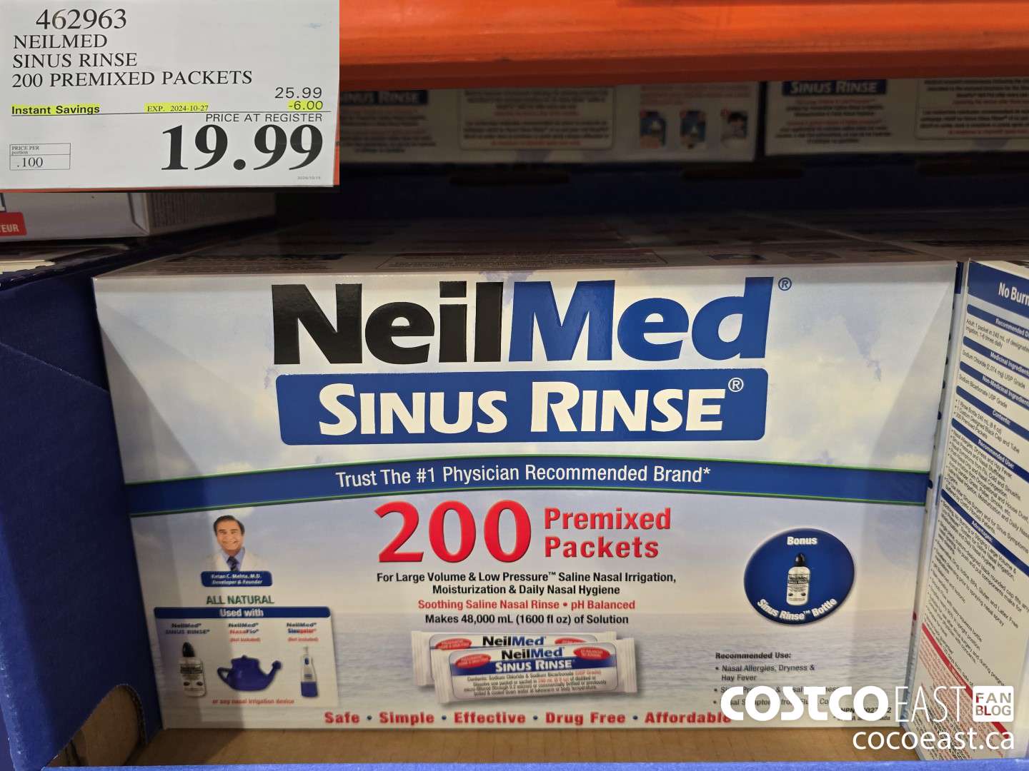 462963 NEILMED SINUS RINSE 200 PREMIXED PACKETS ($6.00 INSTANT SAVINGS EXPIRES ON 2024-10-27) $19.99