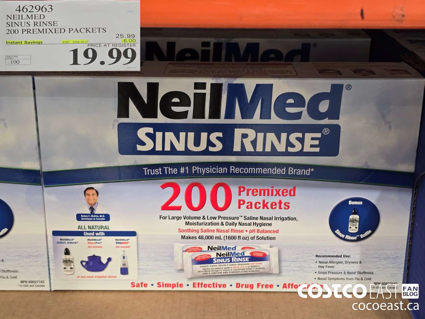 462963 NEILMED SINUS RINSE 200 PREMIXED PACKETS 2024--10-27 ($6.00 INSTANT SAVINGS) $19.99