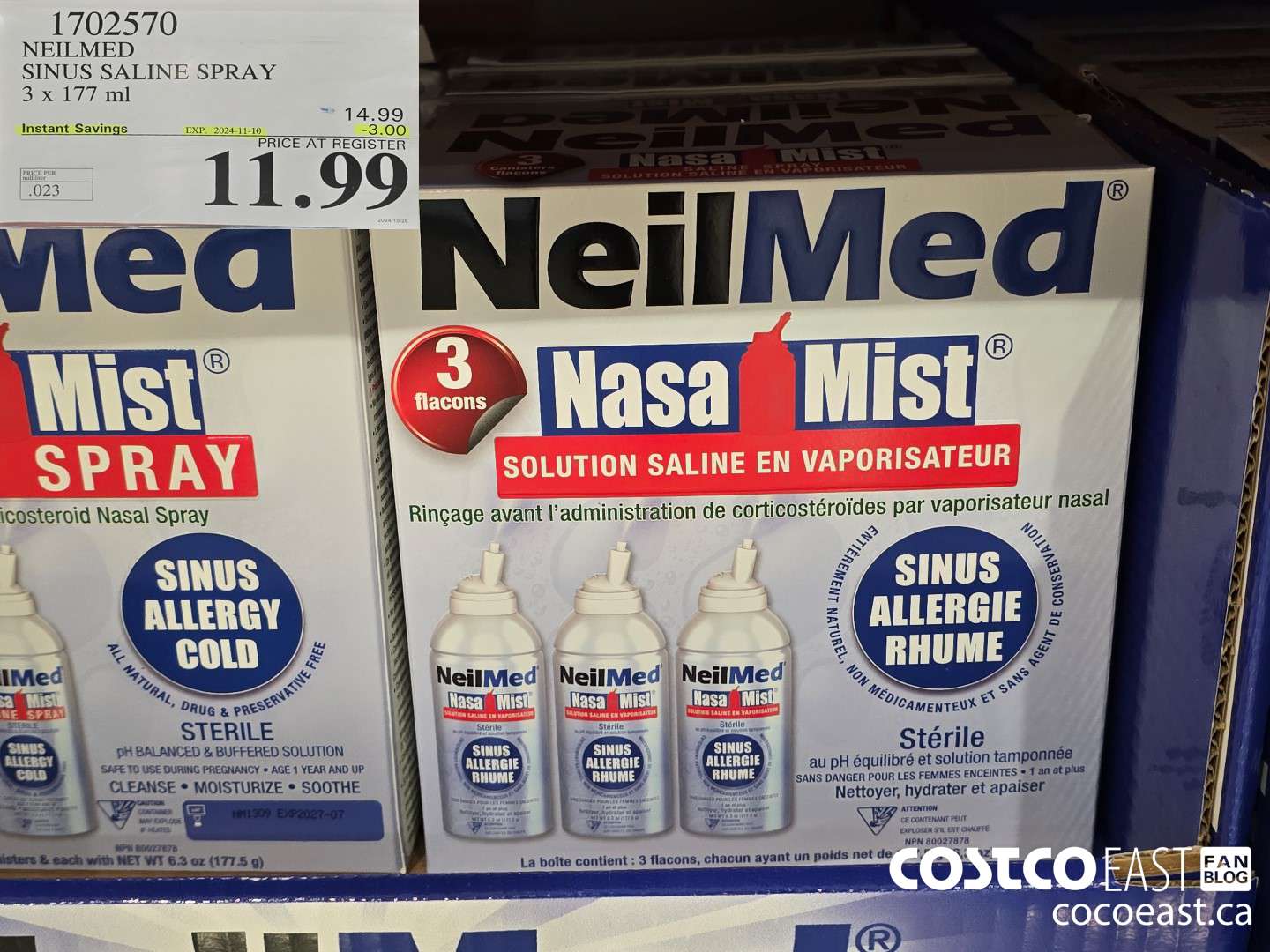 1702570 NEILMED SINUS SALINE SPRAY 3 x 177 ML ($3.00 INSTANT SAVINGS EXPIRES ON 2024-11-10) $11.99