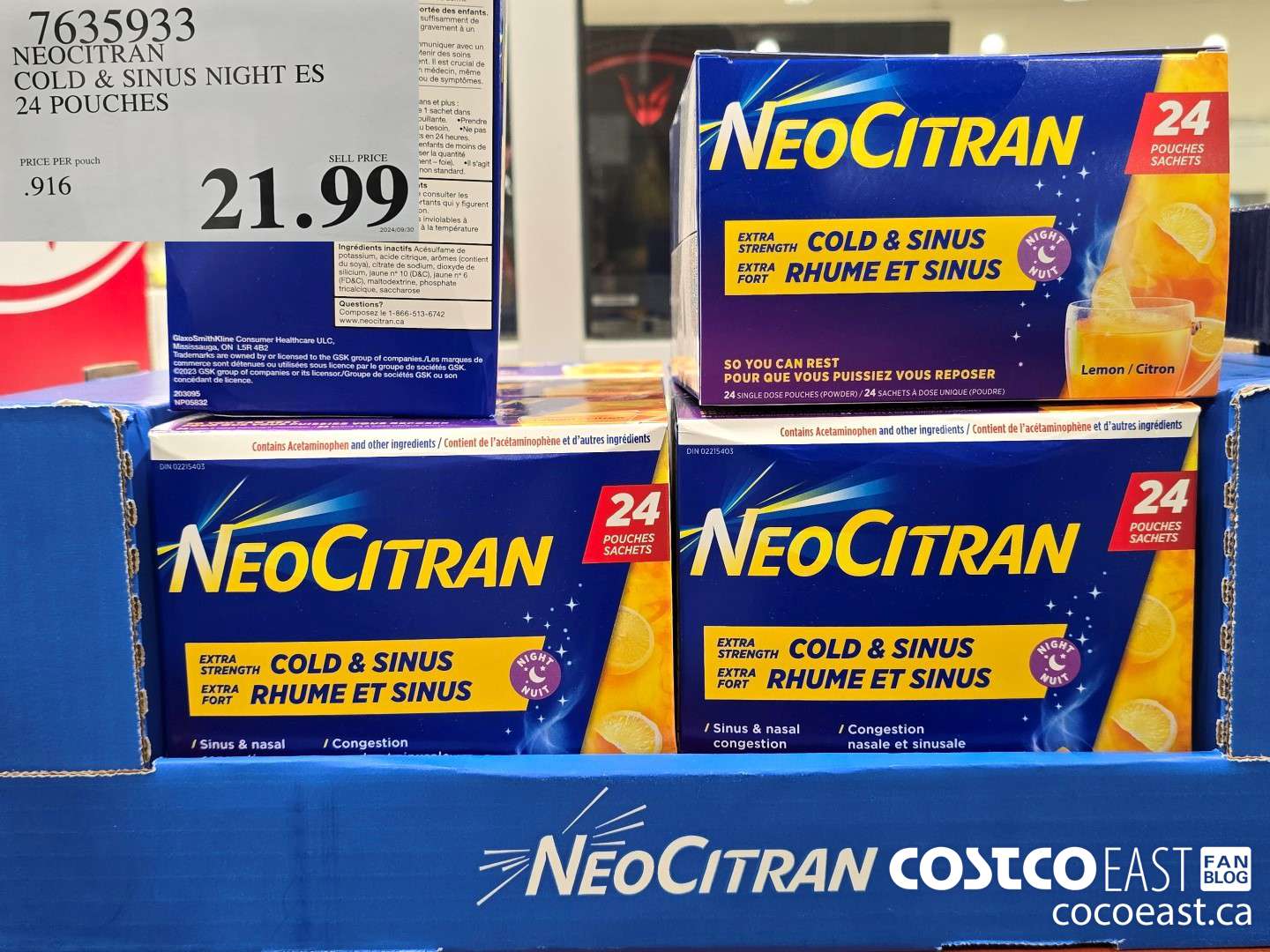 7635933 NEOCITRAN COLD & SINUS NIGHT ES 24 POUCHES $21.99