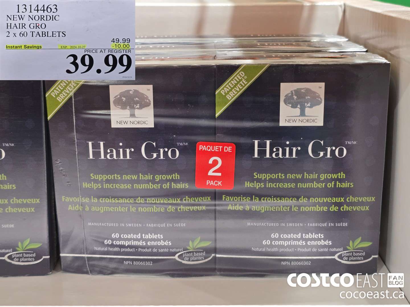 1314463 NEW NORDIC HAIR GRO 2 x 60 TABLETS ($10.00 INSTANT SAVINGS EXPIRES ON 2024-10-27) $39.99
