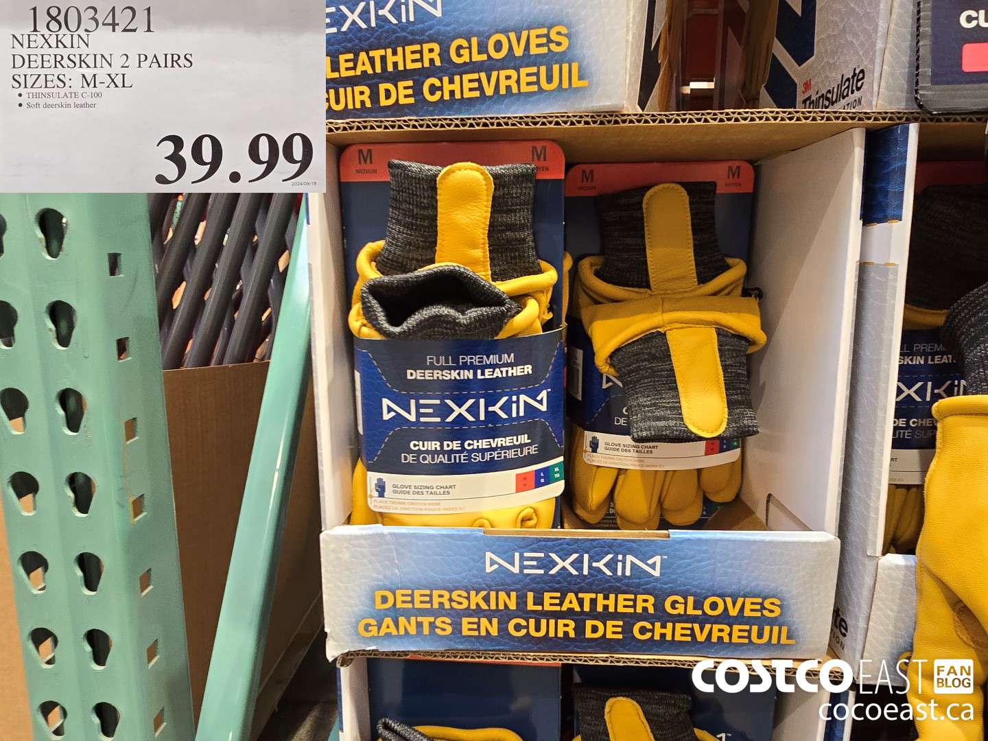 1803421 NEXKIN DEERSKIN 2 PAIRS SIZES: M-XL $39.99