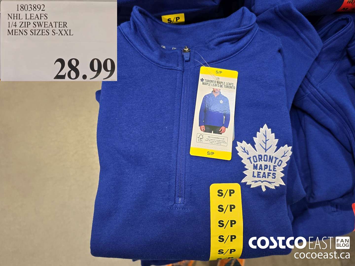 1803892 NHL LEAFS 1/4 ZIP SWEATER MENS SIZES S-XXL $28.99