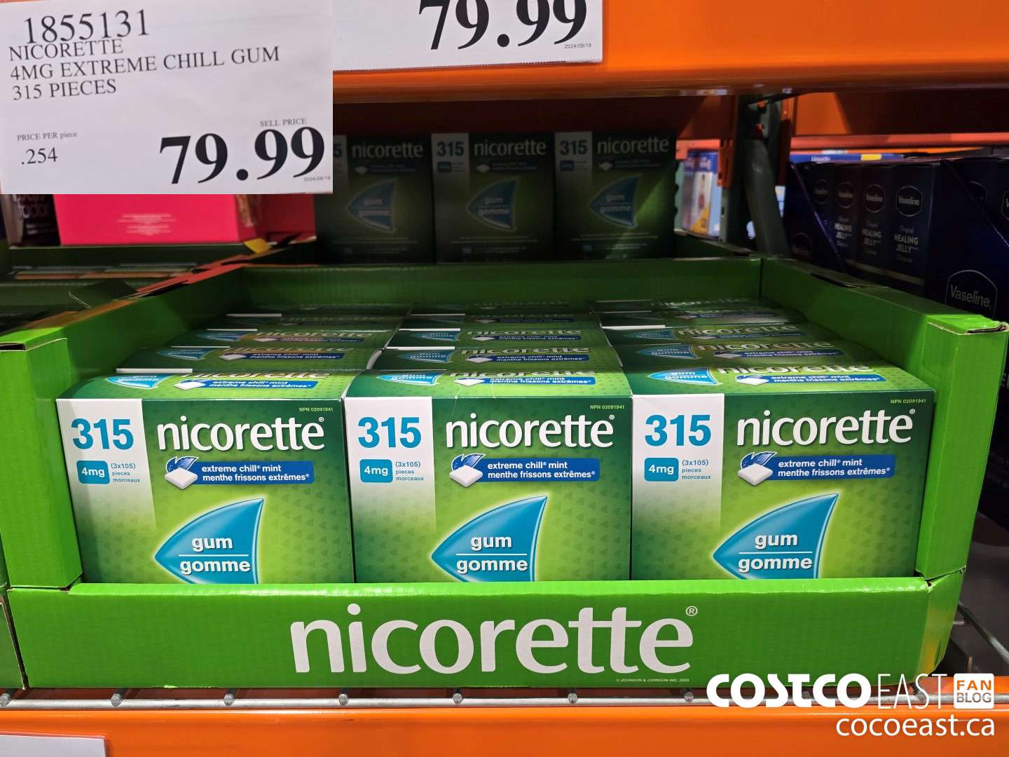 1855131 NICORETTE 4MG EXTREME CHILL GUM 315 PIECES $79.99