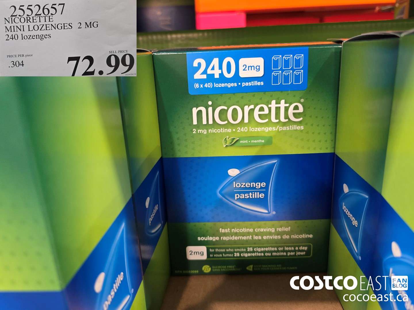 2552657 NICORETTE MINI LOZENGES 2 MG 240 lozenges $72.99