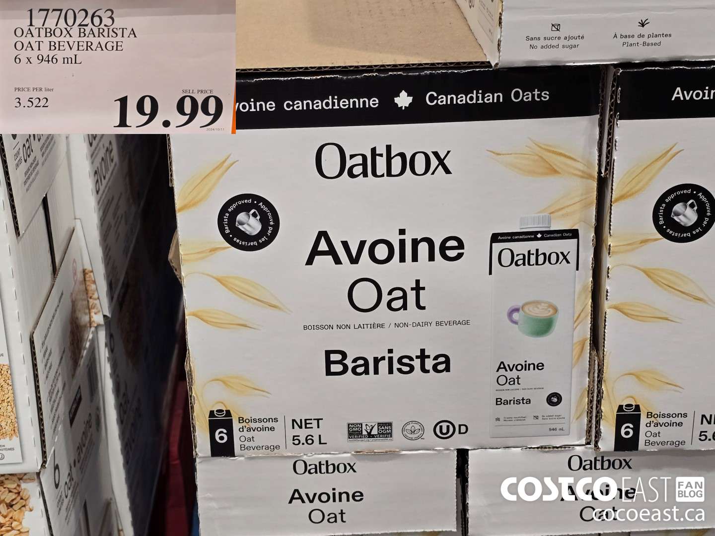 1770263 OATBOX BARISTA OAT BEVERAGE 6 x 946 mL $19.99