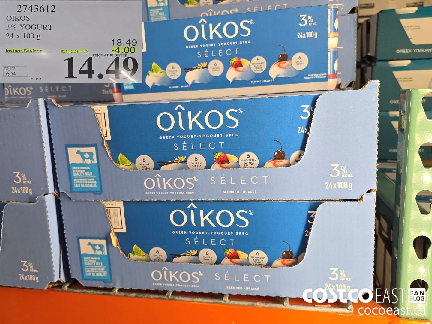2743612 OIKOS 3% YOGURT 24 x 100g 2024-11-1 ($4.00 INSTANT SAVINGS) $14.49
