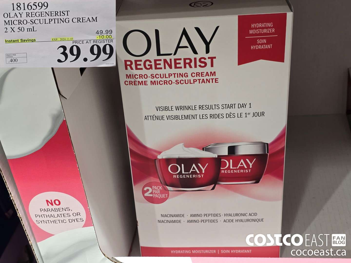 1816599 OLAY REGENERIST MICRO-SCULPTING CREAM 2 X 50 ML ($10.00 INSTANT SAVINGS EXPIRES ON 2024-11-03) $39.99