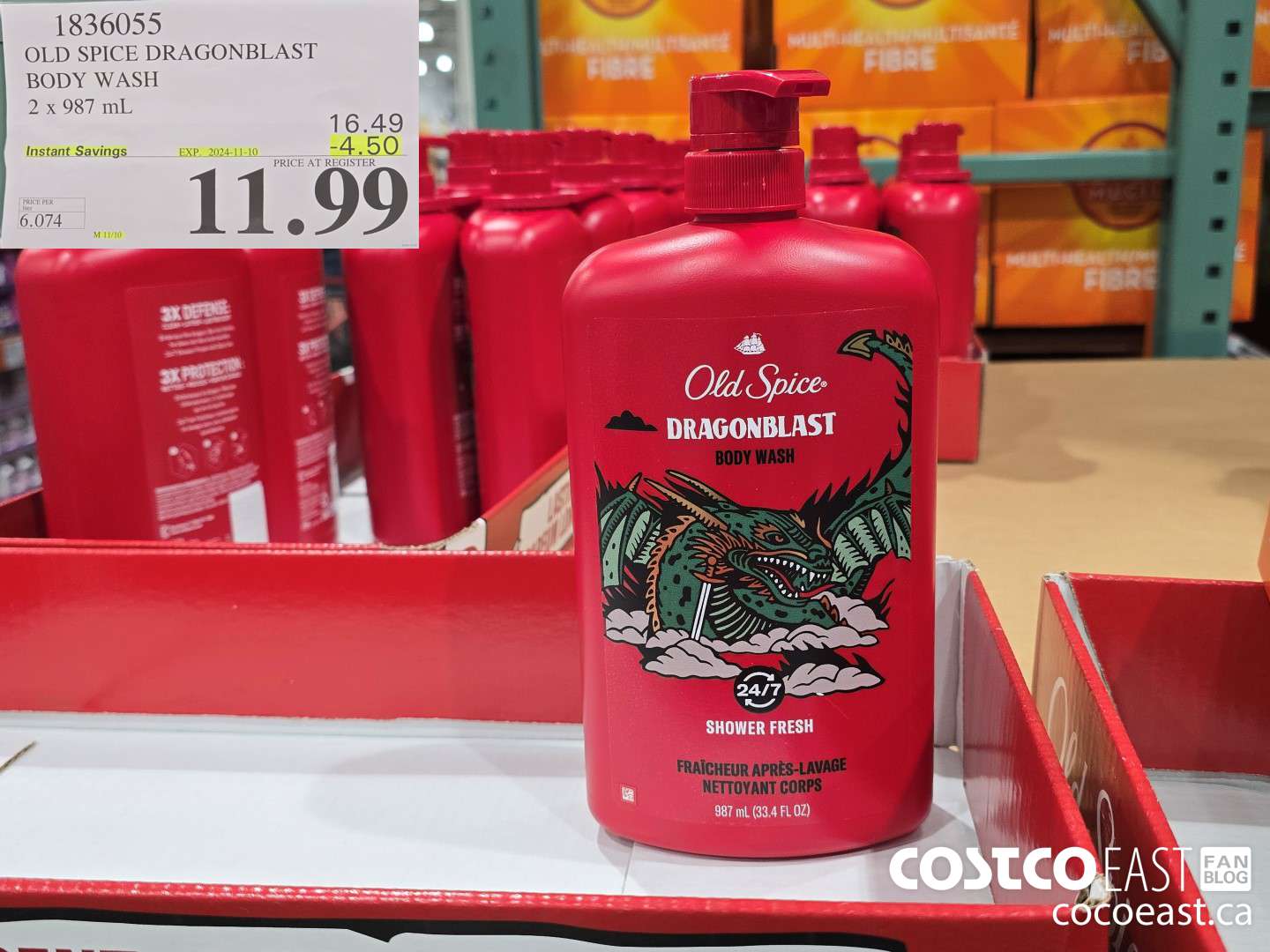 1836055 OLD SPICE DRAGONBLAST BODY WASH 2 X 987 mL ($4.50 INSTANT SAVINGS EXPIRES ON 2024-11-10) $11.99