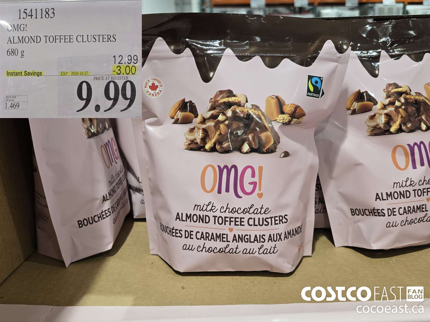 1541183 OMG! ALMOND TOFFEE CLUSTERS 680 g ($3.00 INSTANT SAVINGS EXPIRES ON 2024-10-27) $9.99