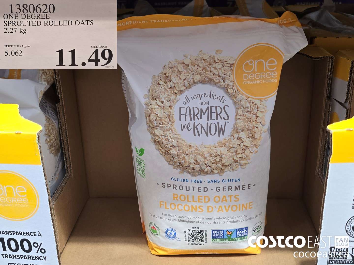 1380620 ONE DEGREE SPROUTED ROLLED OATS 2.27 KG $11.49