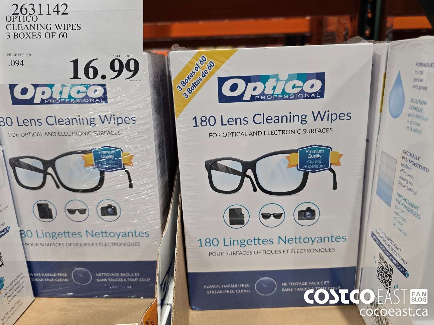 2631142 OPTICO CLEANING WIPES 3 BOXES OF 60 $16.99