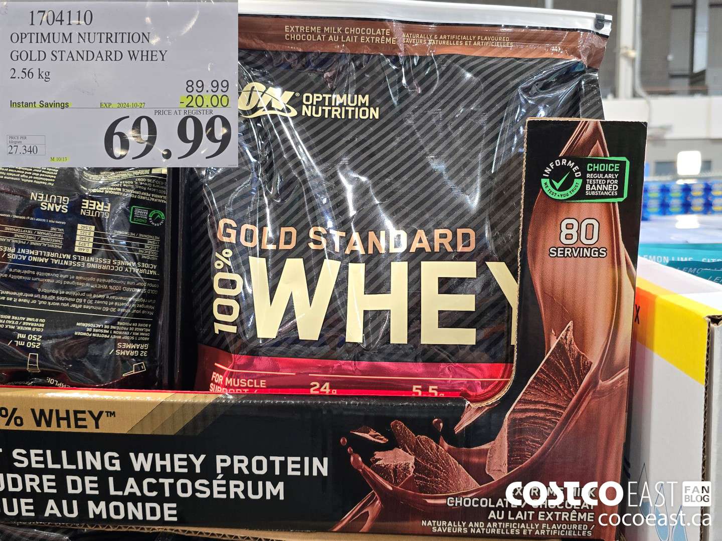 1704110 OPTIMUM NUTRITION GOLD STANDARD WHEY 2.56 KG ($20.00 INSTANT SAVINGS EXPIRES ON 2024-10-27) $69.99