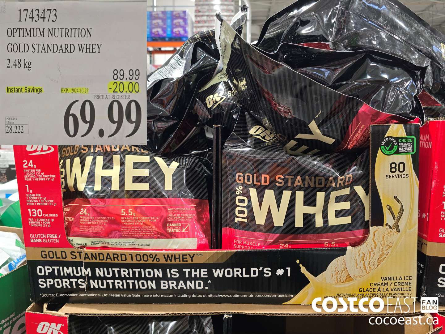 1743473 OPTIMUM NUTRITION GOLD STANDARD WHEY 2.56 KG ($20.00 INSTANT SAVINGS EXPIRES ON 2024-10-27) $69.99