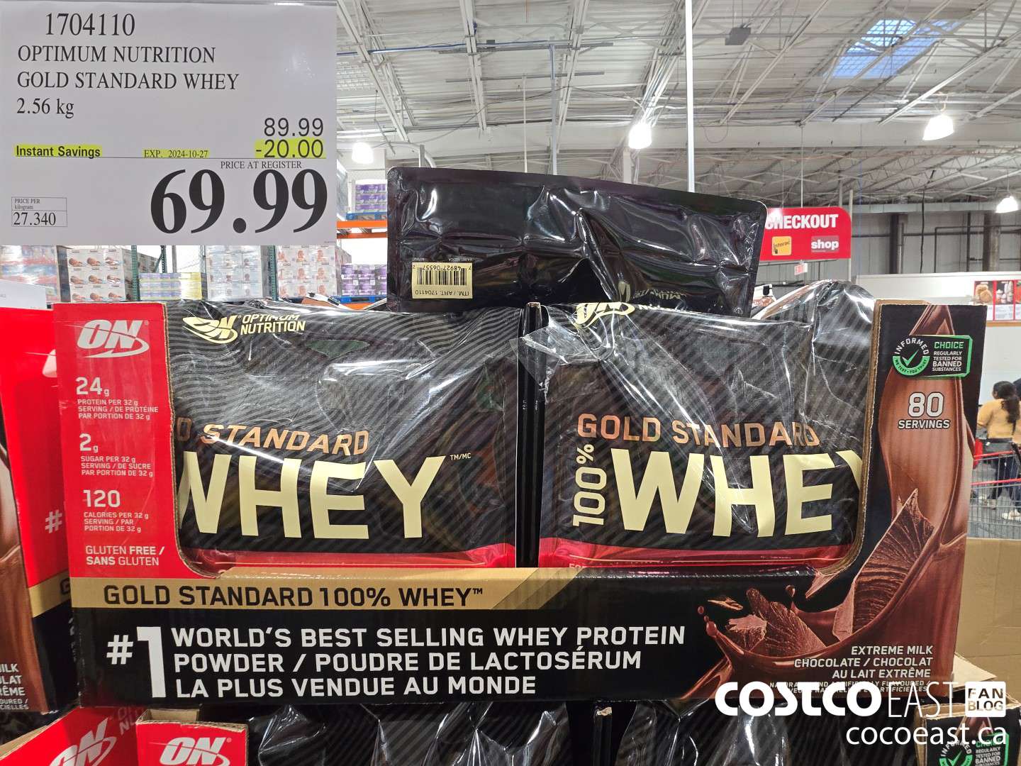 1704110 OPTIMUM NUTRITION GOLD STANDARD WHEY 2.56 KG ($20.00 INSTANT SAVINGS EXPIRES ON 2024-10-27) $69.99