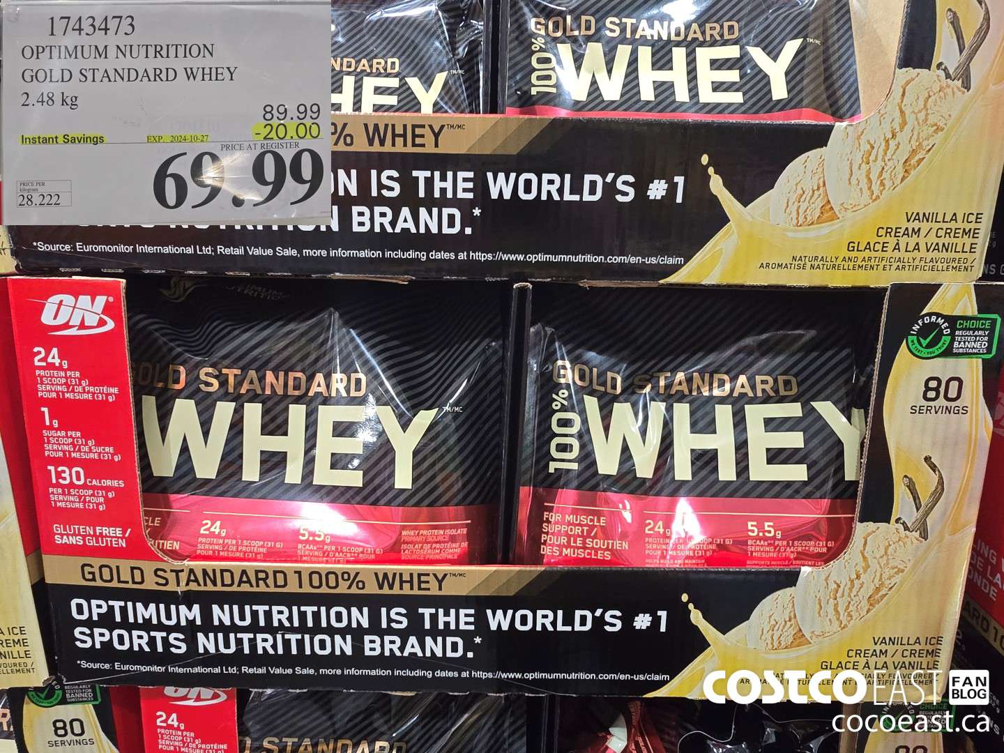 1743473 OPTIMUM NUTRITION GOLD STANDARD WHEY 2.56 KG ($20.00 INSTANT SAVINGS EXPIRES ON 2024-10-27) $69.99