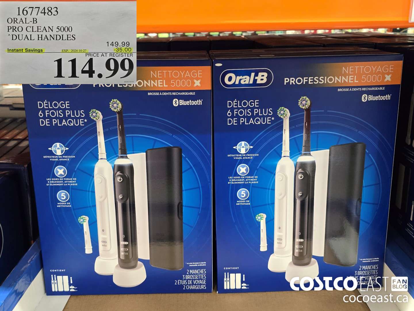 1677483 ORAL-B PRO CLEAN 5000 DUAL HANDLES ($35.00 INSTANT SAVINGS EXPIRES ON 2024-10-27) $114.99