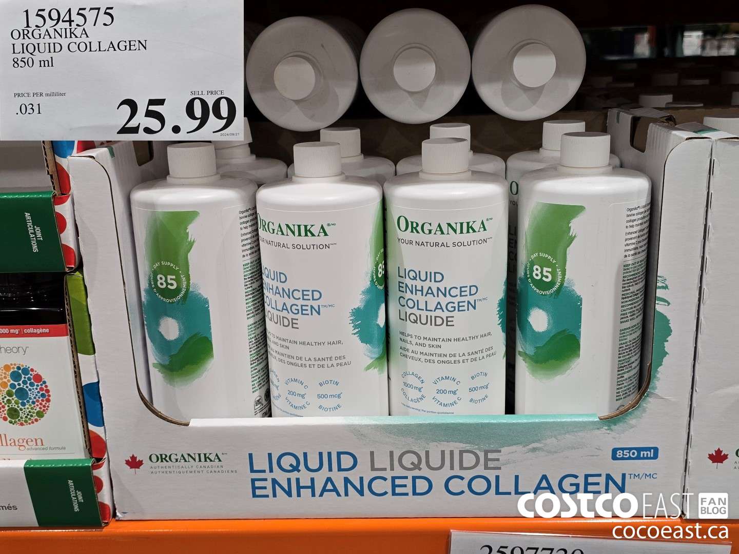 1594575 ORGANIKA LIQUID COLLAGEN 850 ML $25.99