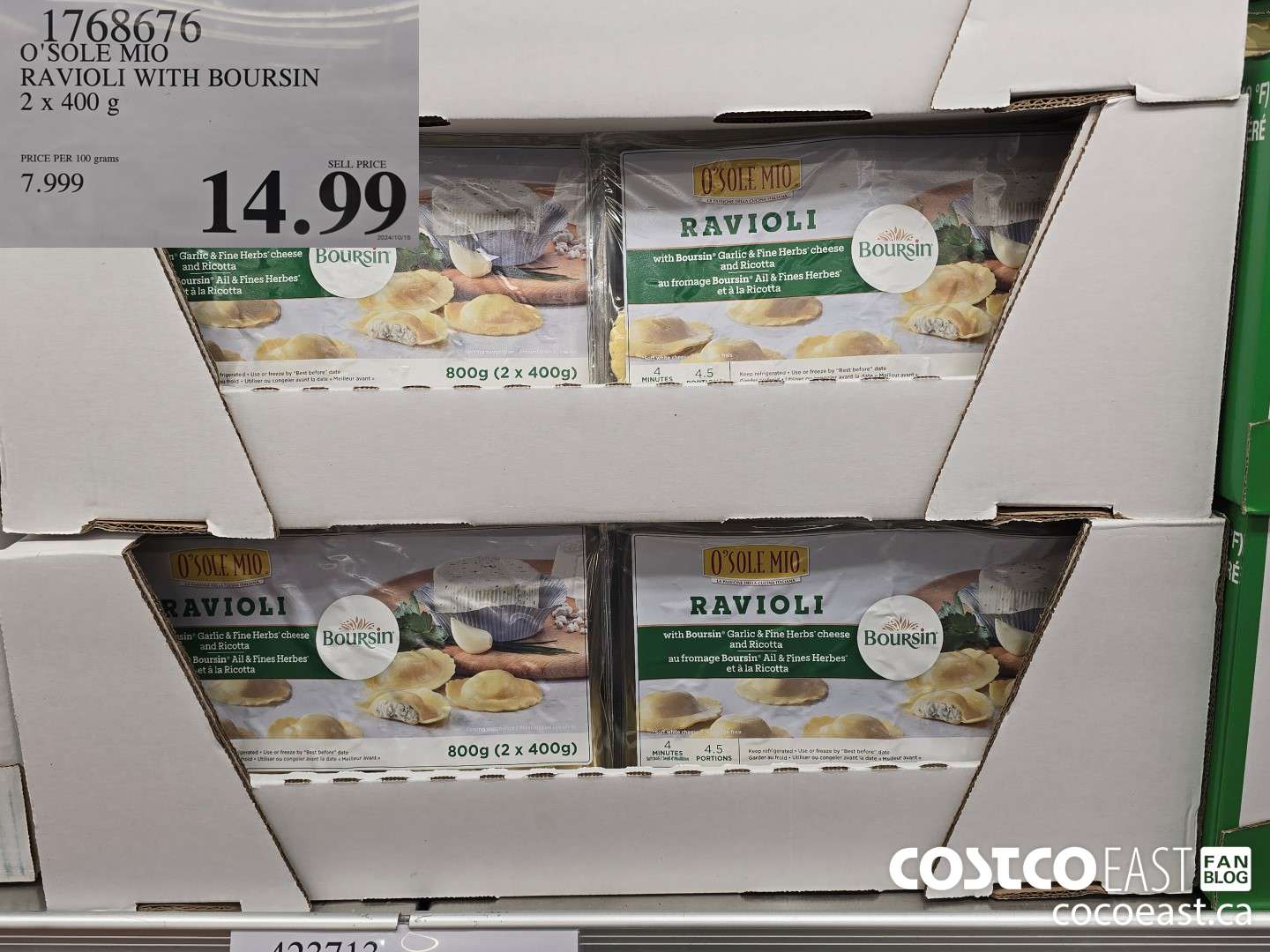 1768676 O'SOLE MIO RAVIOLI WITH BOURSIN 2 x 400 g  $14.99