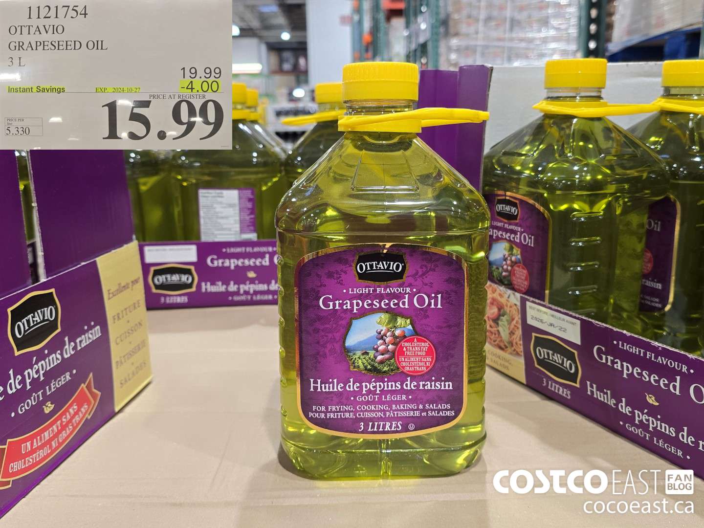 1121754 OTTAVIO GRAPESEED OIL 3L ($4.00 INSTANT SAVINGS EXPIRES ON 2024-10-27) $15.99
