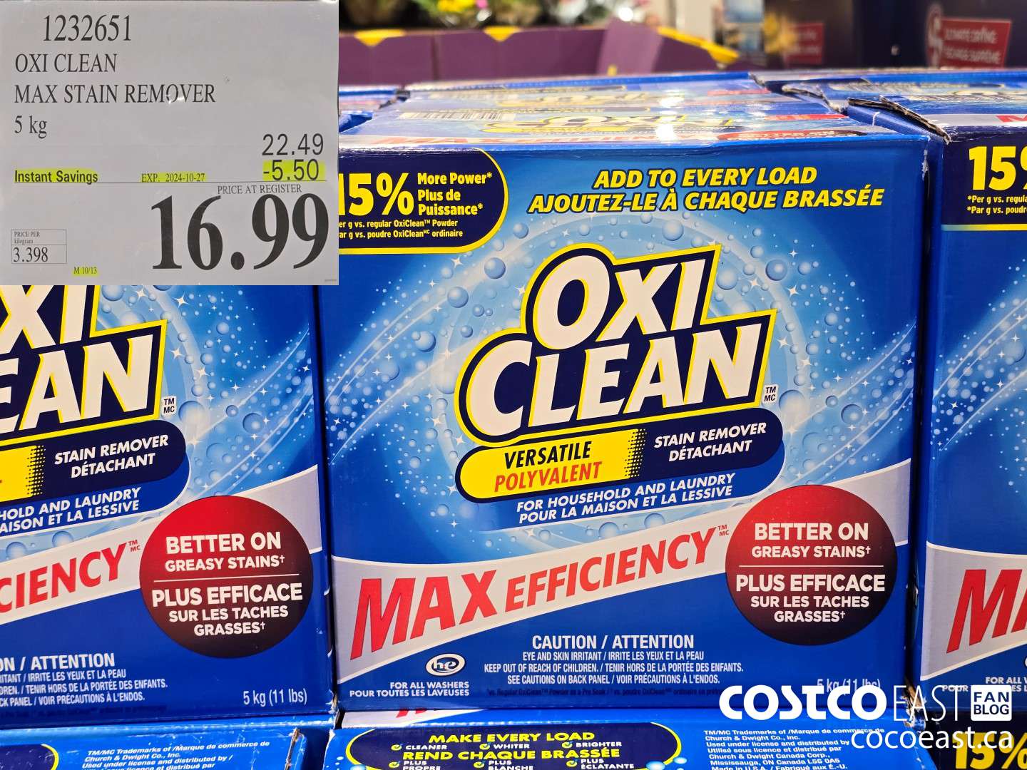 1232651 OXI CLEAN MAX STAIN REMOVER 5 KG ($5.50 INSTANT SAVINGS EXPIRES ON 2024-10-27) $16.99