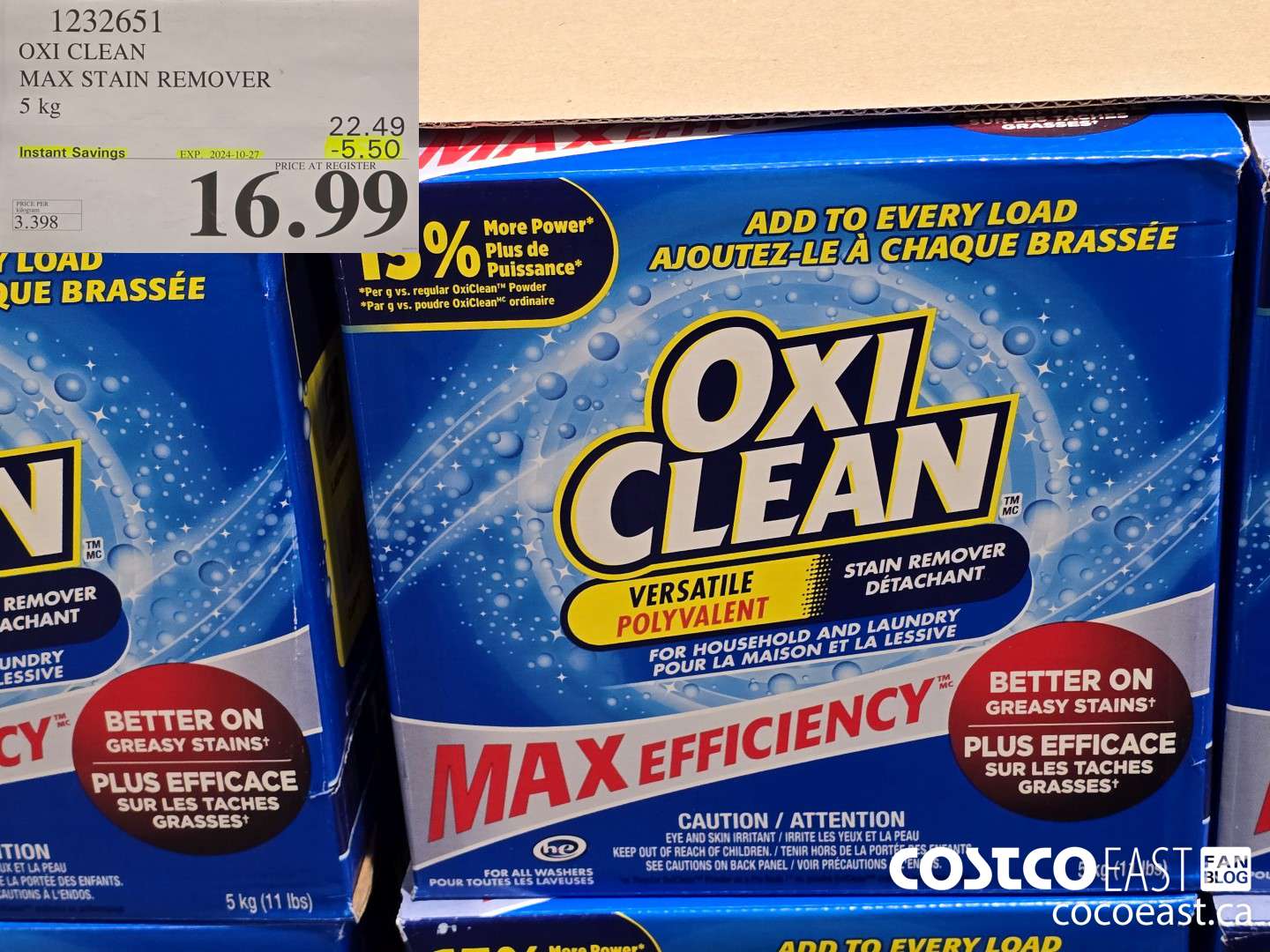 1232651 OXI CLEAN MAX STAIN REMOVER 5 KG ($5.50 INSTANT SAVINGS EXPIRES ON 2024-10-27) $16.99