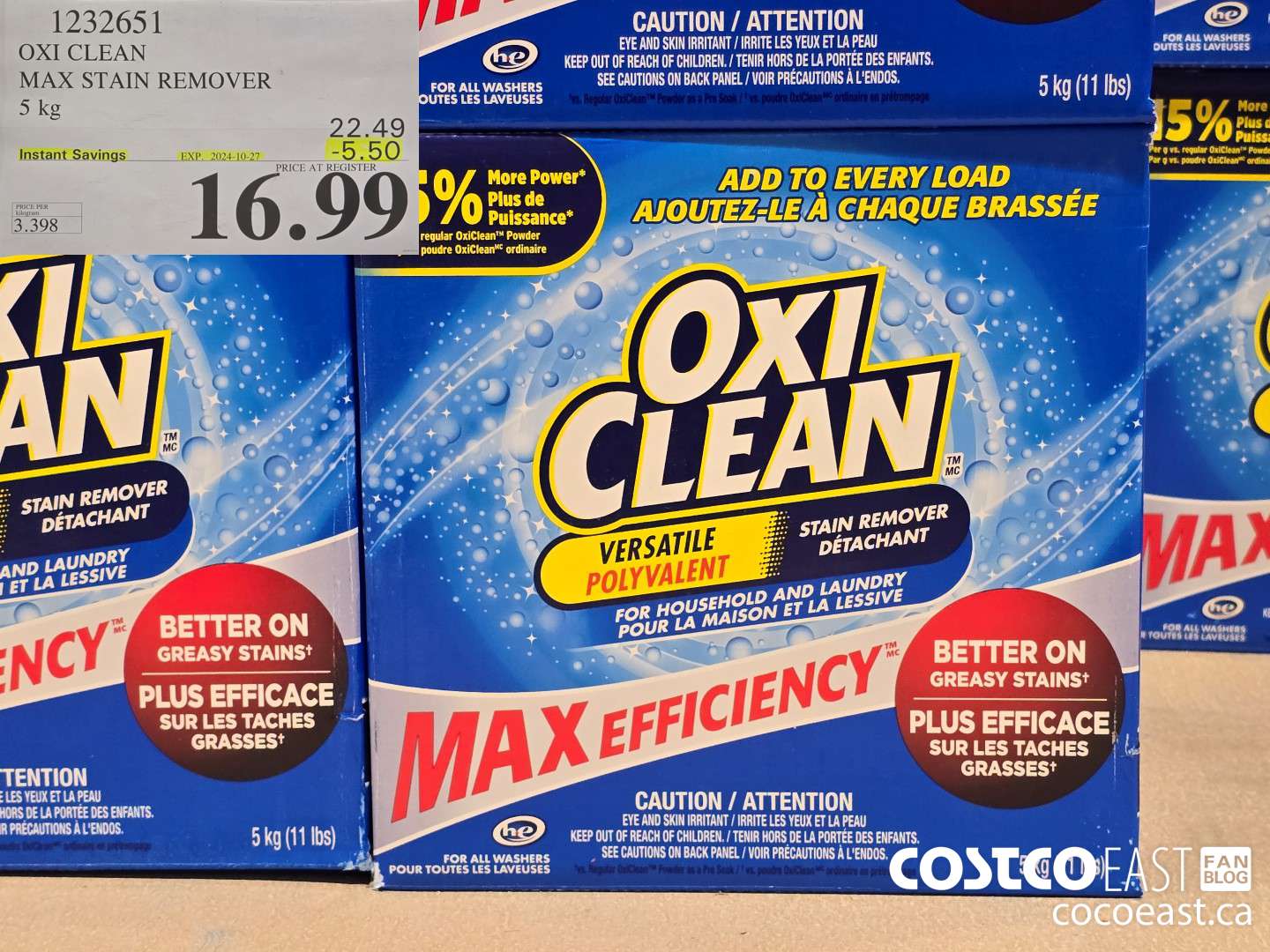 1232651 OXI CLEAN MAX STAIN REMOVER 5 KG ($5.50 INSTANT SAVINGS EXPIRES ON 2024-10-27) $16.99