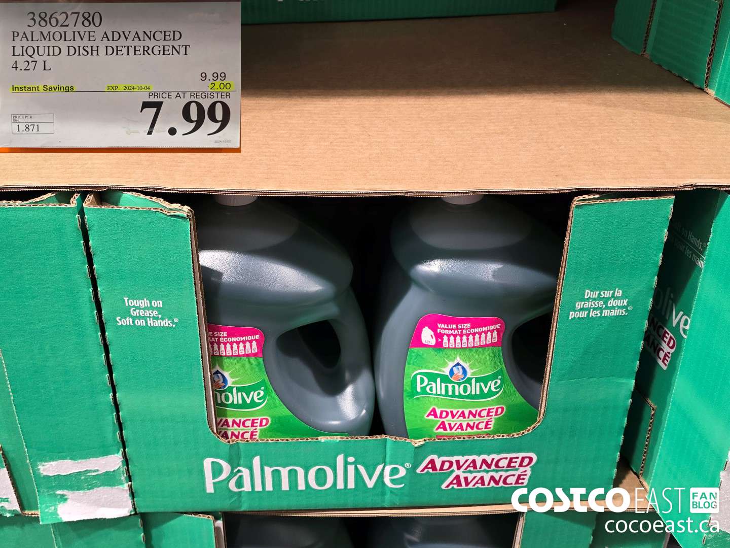 3862780 PALMOLIVE ADVANCED LIQUID DISH DETERGENT 4.27L ($2.00 INSTANT SAVINGS EXPIRES ON 2024-10-04) $7.99