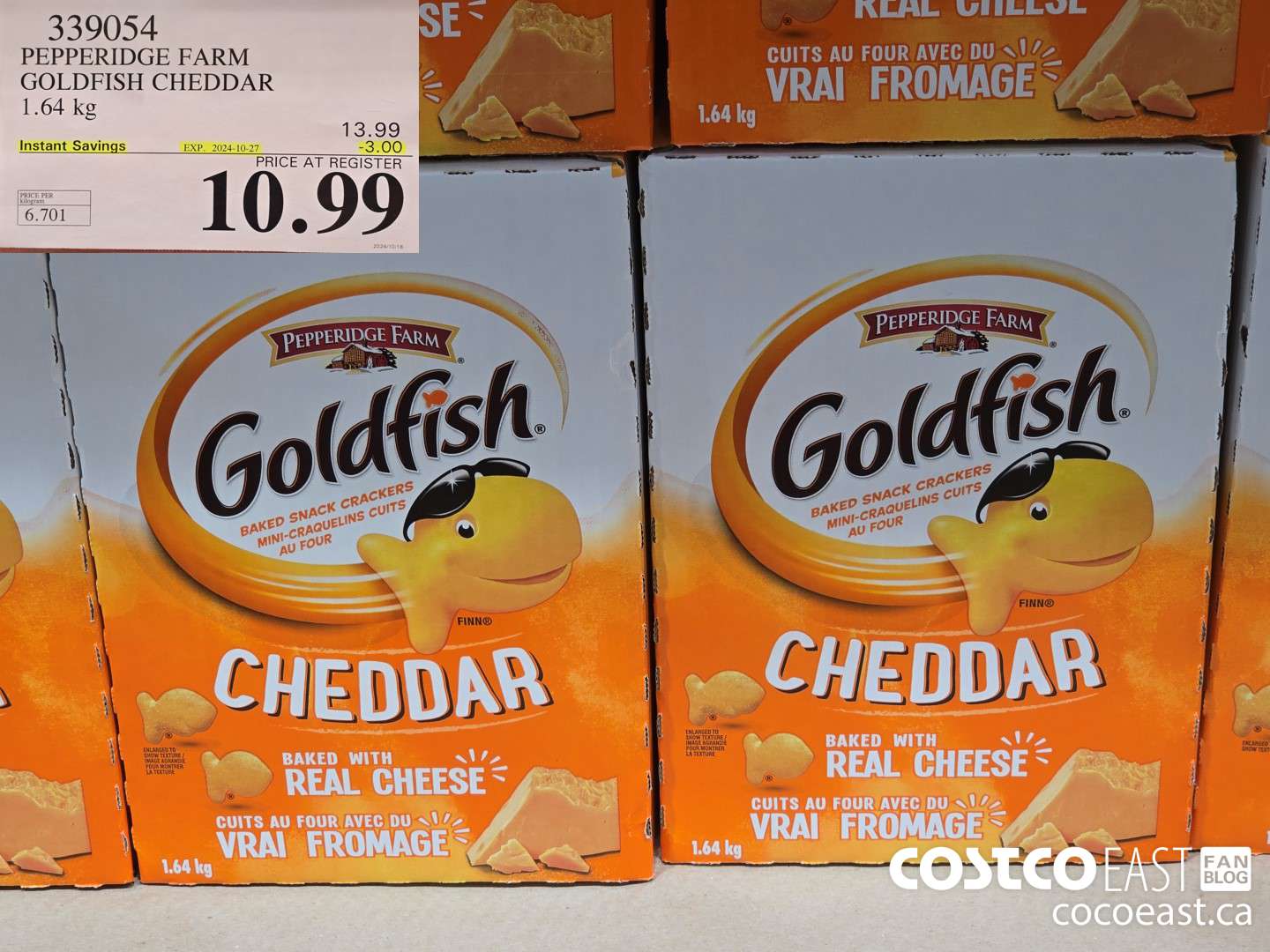 339054 PEPPERIDGE FARM GOLDFISH CHEDDAR 1.64 KG ($3.00 INSTANT SAVINGS EXPIRES ON 2024-10-27) $10.99