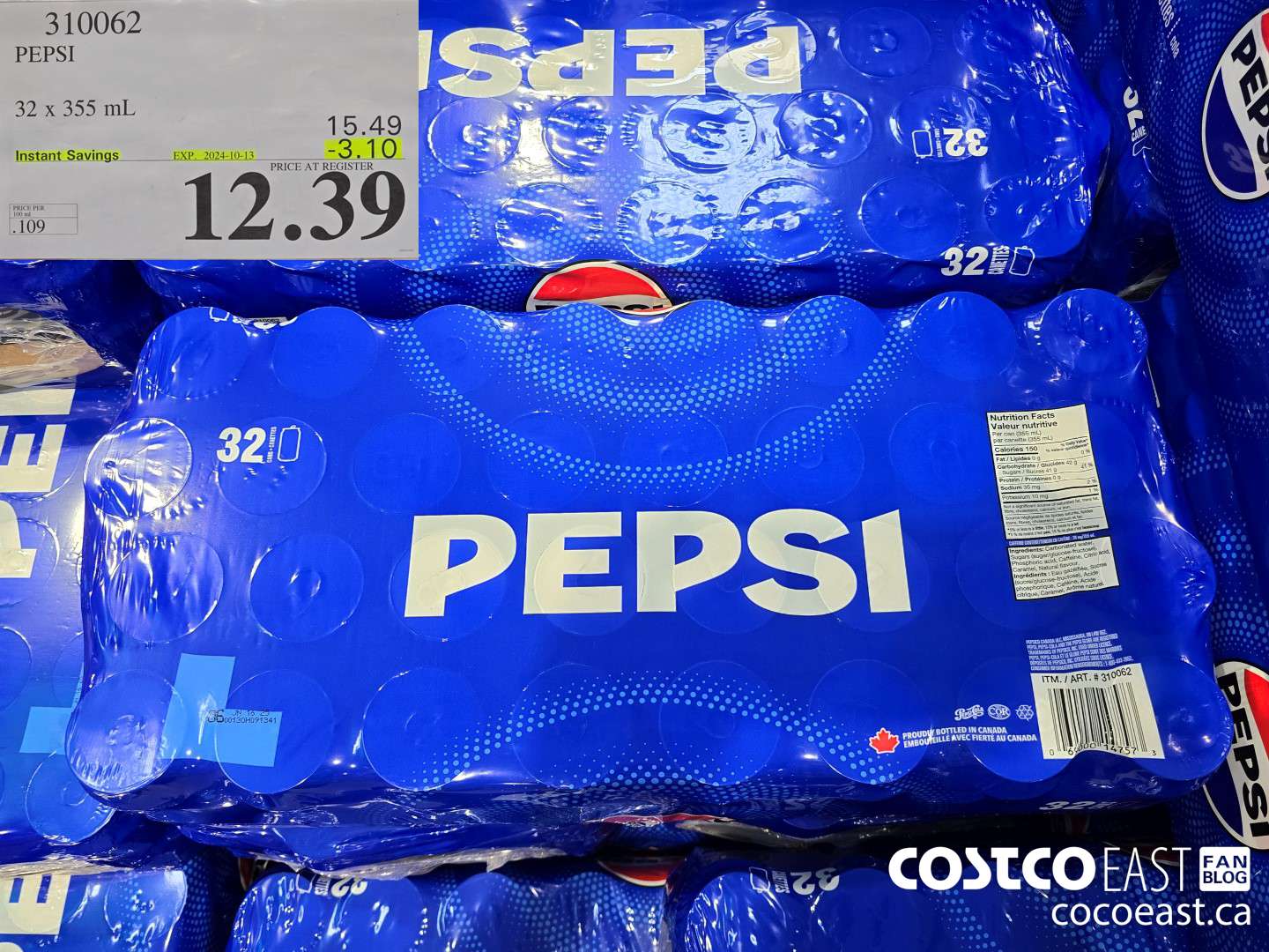 310062 PEPSI 32 X 355 ML ($3.10 INSTANT SAVINGS EXPIRES ON 2024-10-13) $12.39