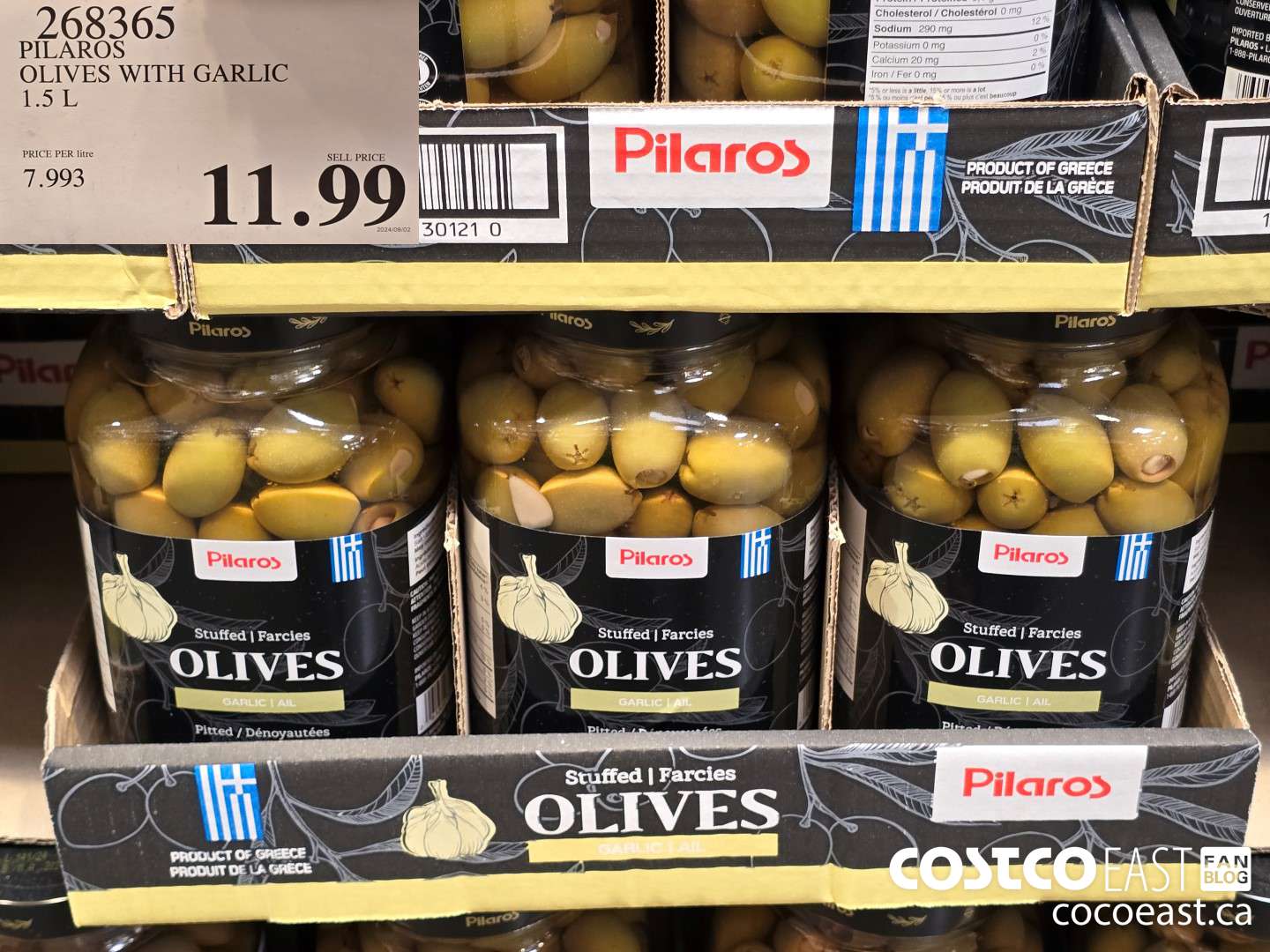 268365 PILAROS OLIVES WITH GARLIC 1.5 L $11.99