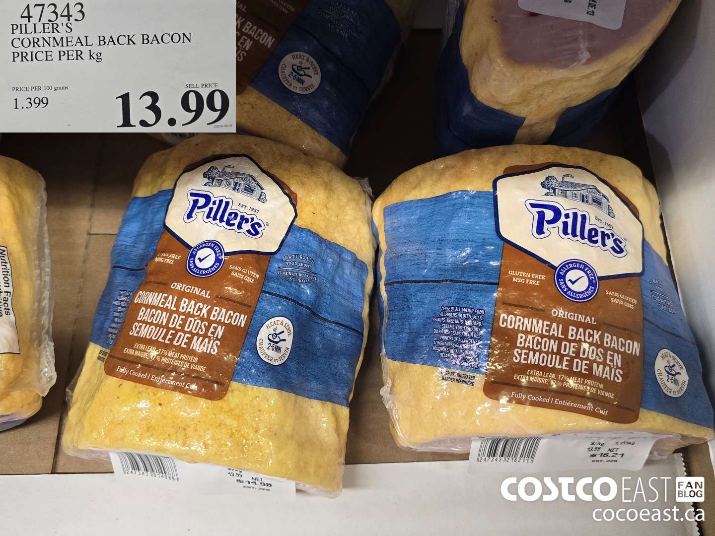 47343 PILLER'S CORNMEAL BACK BACON PRICE PER KG $13.99
