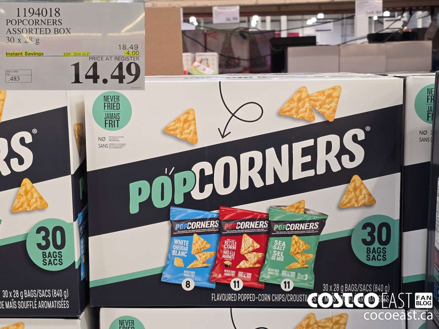 1194018 POPCORNERS ASSORTED BOX 30 x 28 G ($4.00 INSTANT SAVINGS EXPIRES ON 2024-10-27) $14.49