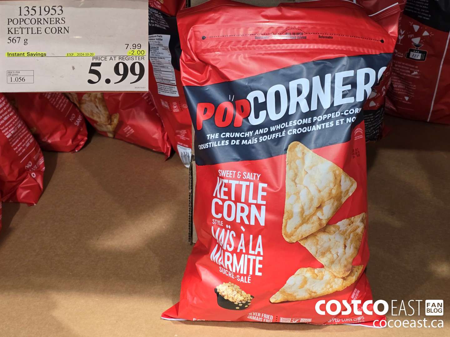 1351953 POPCORNERS KETTLE POPPED CHIPS 567 G ($2.00 INSTANT SAVINGS EXPIRES ON 2024-10-20) $5.99