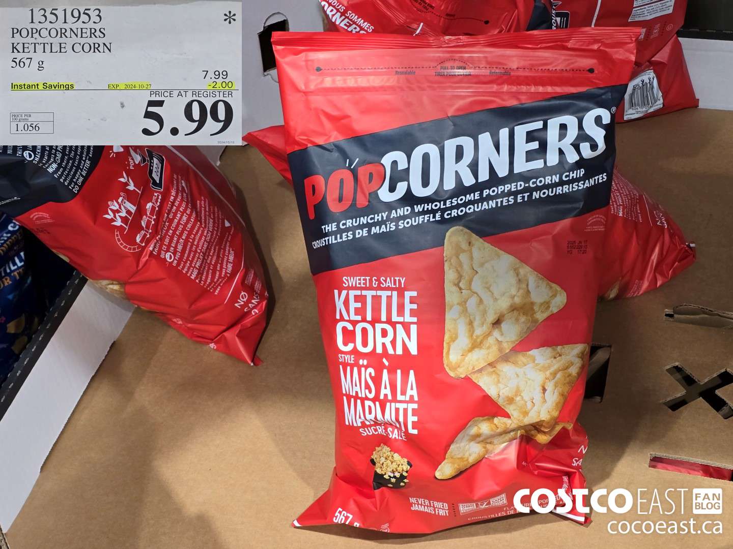 1351953 POPCORNERS KETTLE POPPED CHIPS 567 G ($2.00 INSTANT SAVINGS EXPIRES ON 2024-10-27) $5.99