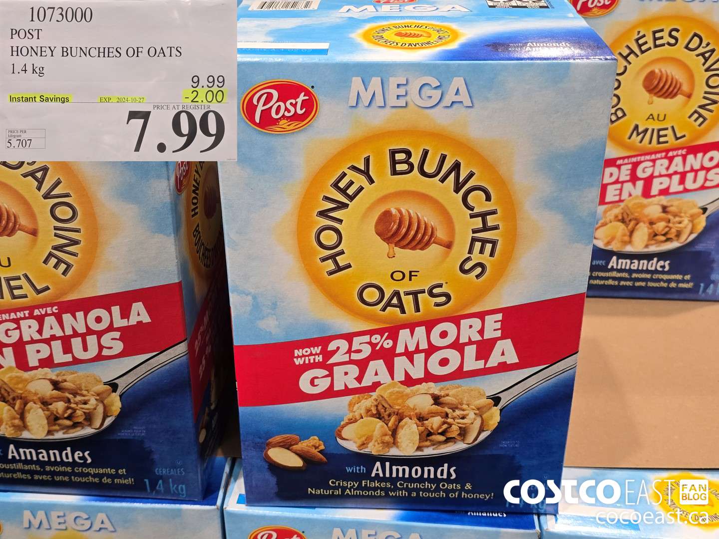 1073000 POST HONEY BUNCHES OF OATS 1.4 KG ($2.00 INSTANT SAVINGS EXPIRES ON 2024-10-27) $7.99
