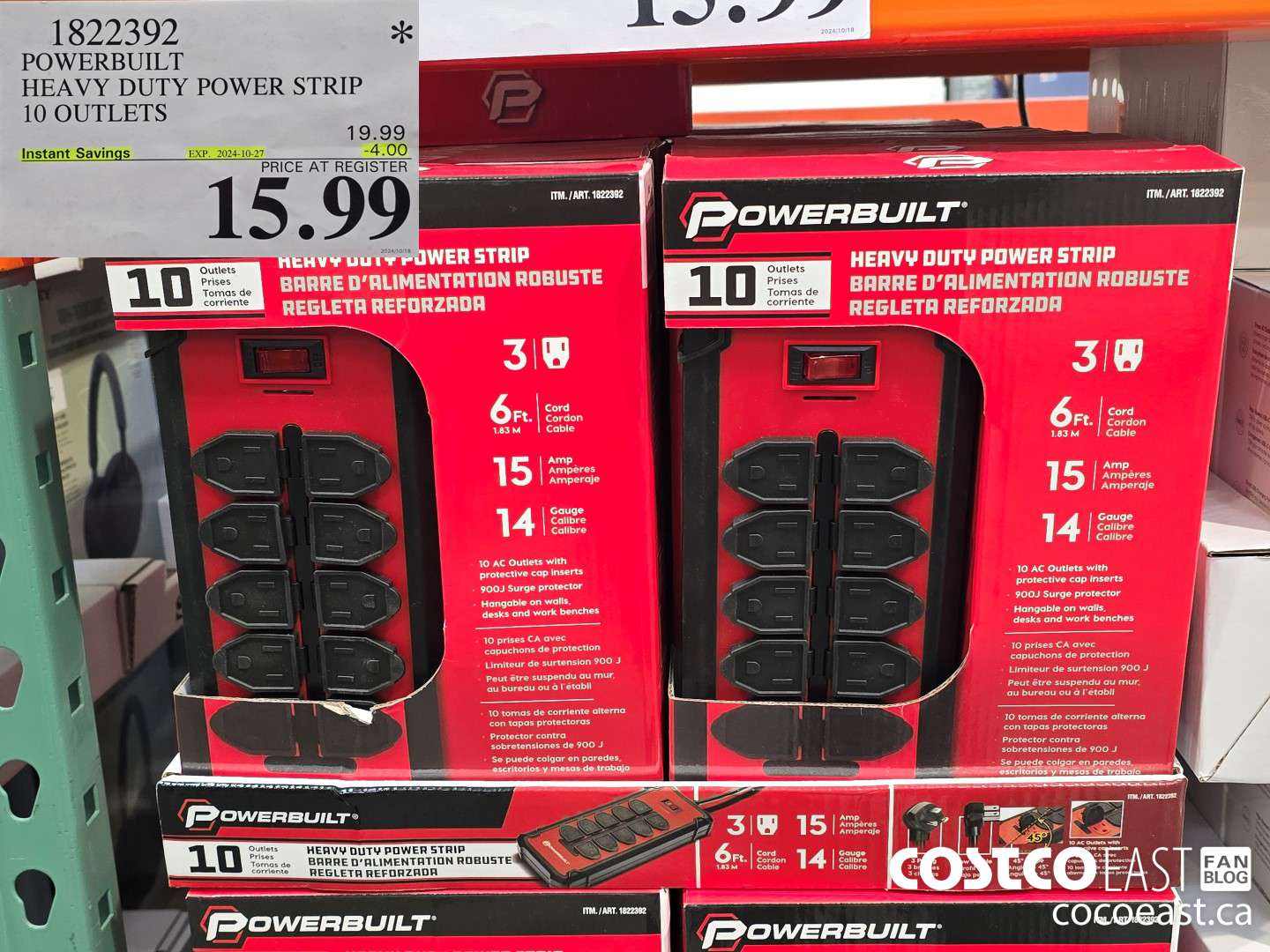 1822392 POWERBUILT HEAVY DUTY POWER STRIP 10 OUTLETS ($4.00 INSTANT SAVINGS EXPIRES ON 2024-10-27) $15.99