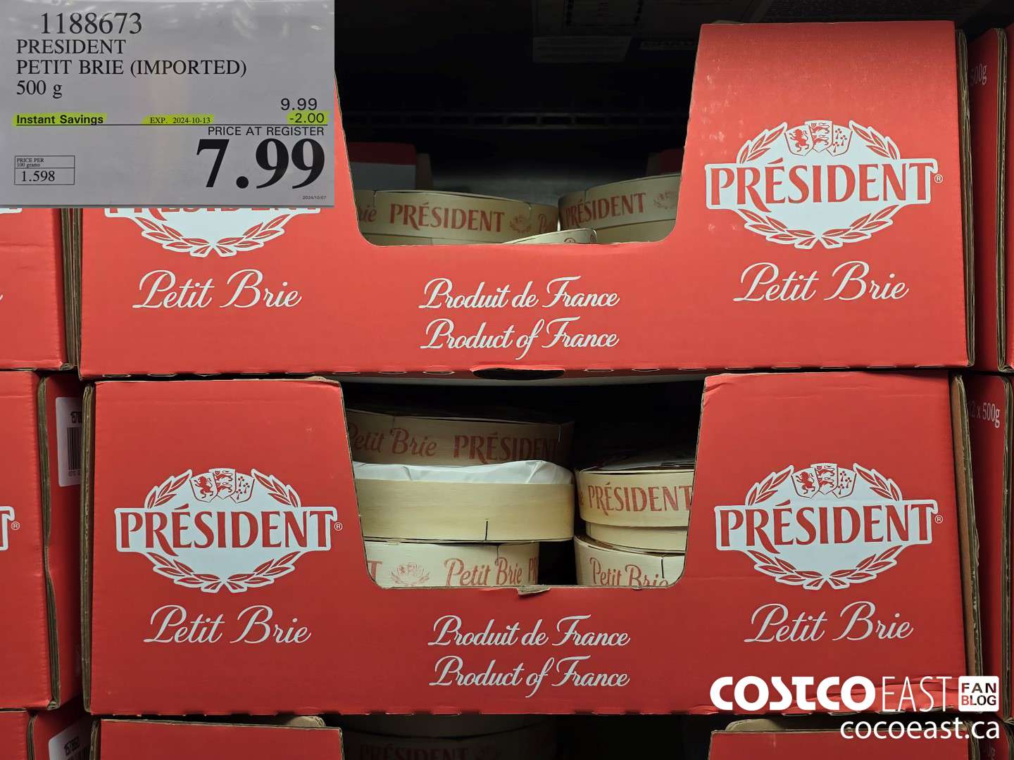 1188673 PRESIDENT PETIT BRIE 500 g ($2.00 INSTANT SAVINGS EXPIRES ON 2024-10-13) $7.99