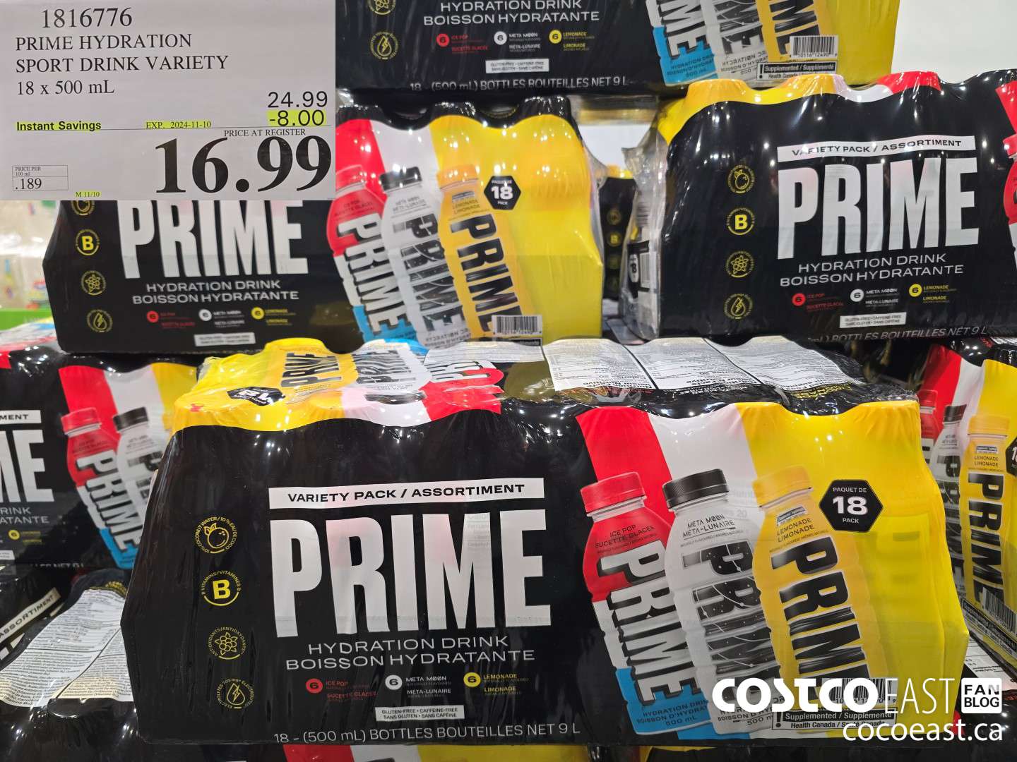 1816776 PRIME HYDRATION SPORT DRINK VARIETY 18 x 500 mL ($8.00 INSTANT SAVINGS EXPIRES ON 2024-11-10) $16.99