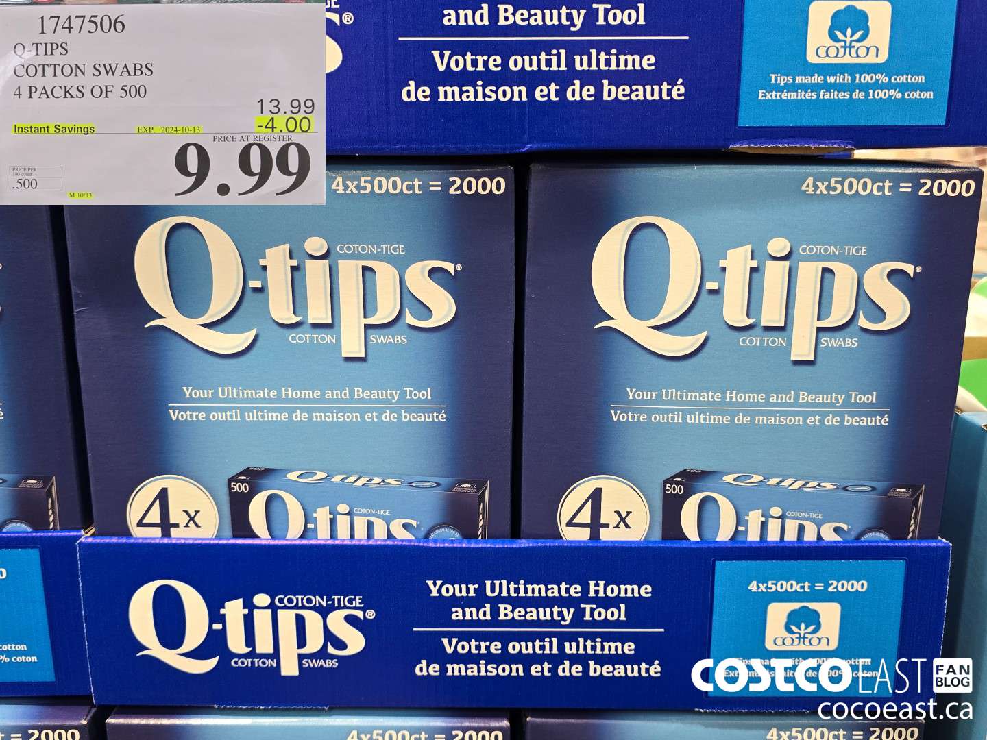 1747506 Q-TIPS COTTON SWABS 4 PACKS OF 500 ($4.00 INSTANT SAVINGS EXPIRES ON 2024-10-13) $9.99