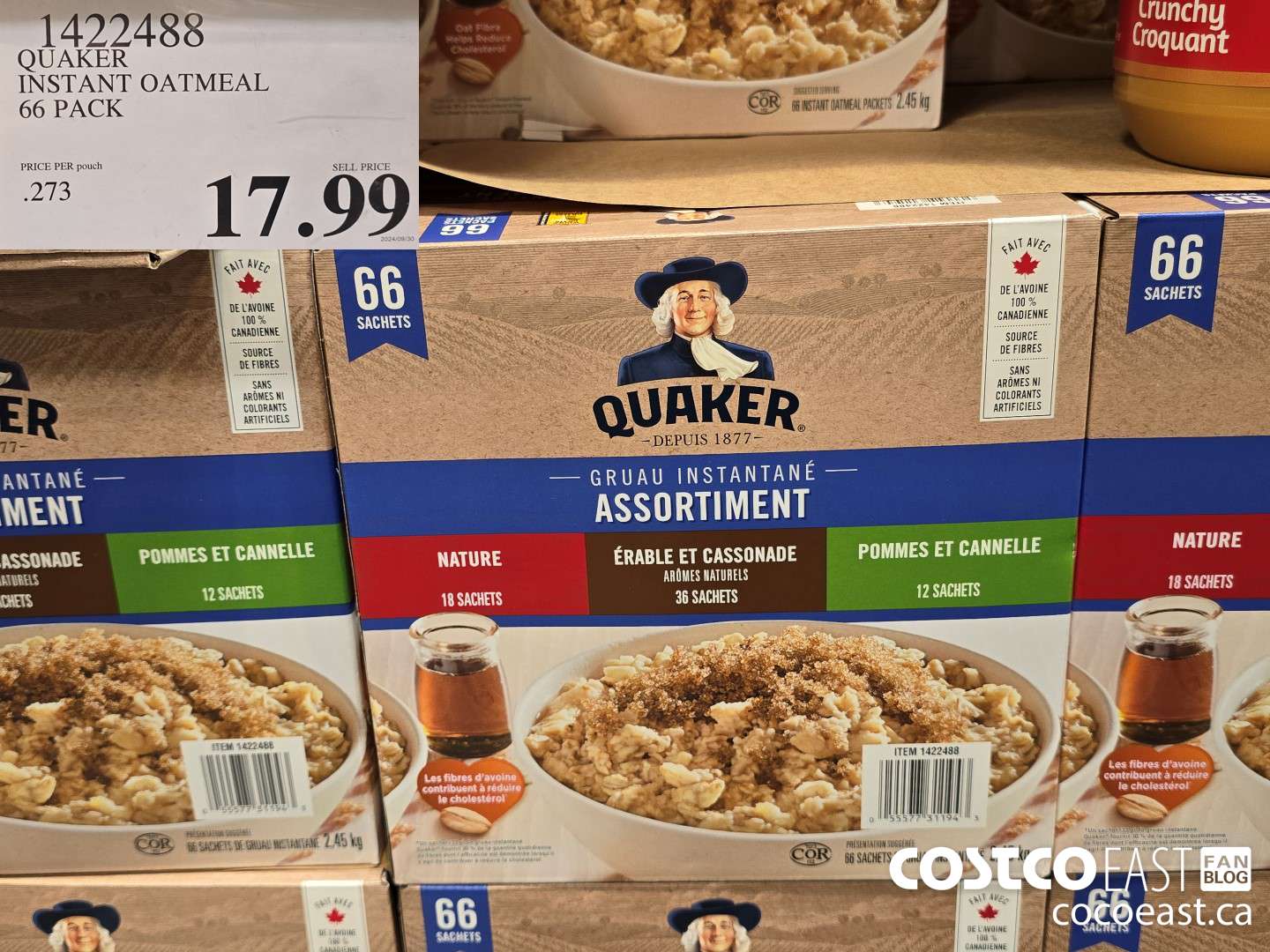 1422488 QUAKER INSTANT OATMEAL 66 PACK $17.99