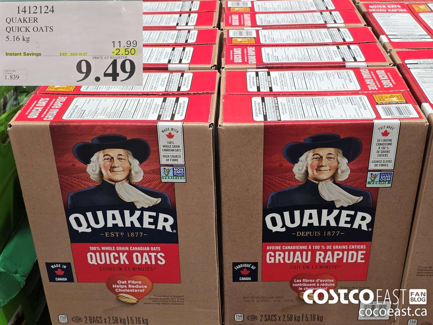 1412124 QUAKER QUICK OATS 5.16 kg ($2.50 INSTANT SAVINGS EXPIRES ON 2024-10-27) $9.49