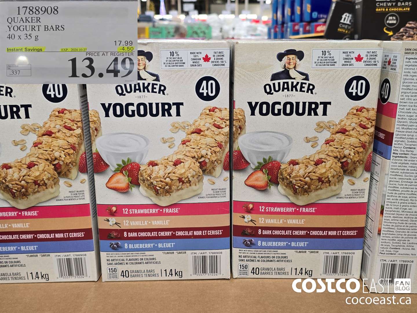 1788908 QUAKER YOGURT BARS 40 x 35g ($4.50 INSTANT SAVINGS EXPIRES ON 2024-10-27) $13.49