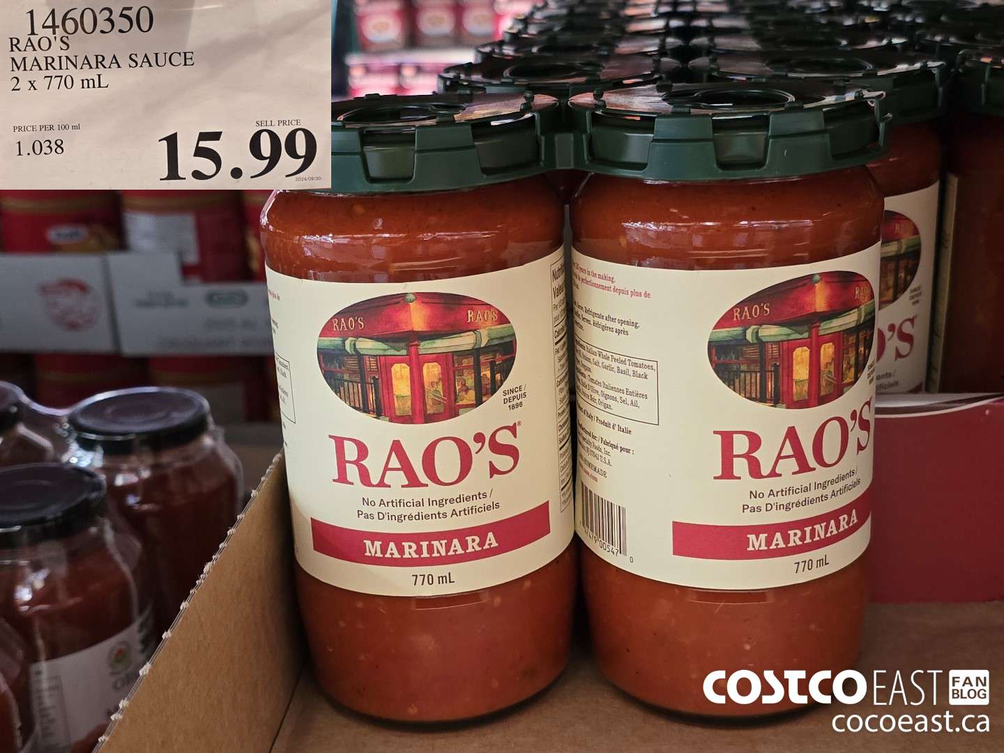 1460350 RAO'S MARINARA SAUCE 2 x 770 mL $15.99