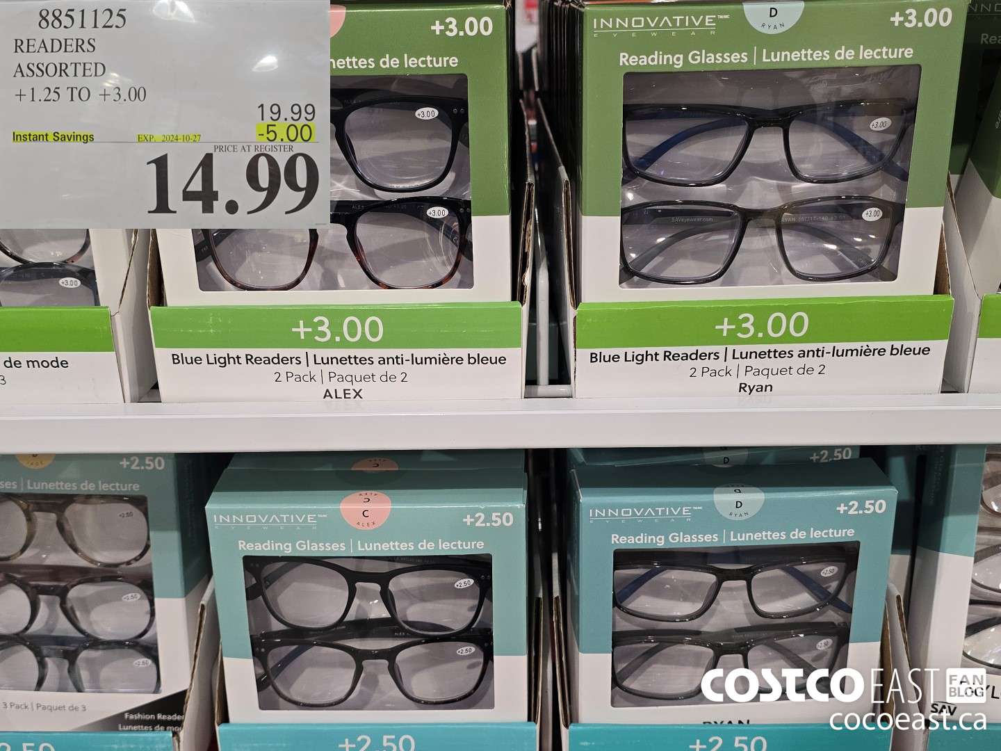 8851125 READERS ASSORTED STYLES +1.25 TO +3.00 ($5.00 INSTANT SAVINGS EXPIRES ON 2024-10-27) $14.99