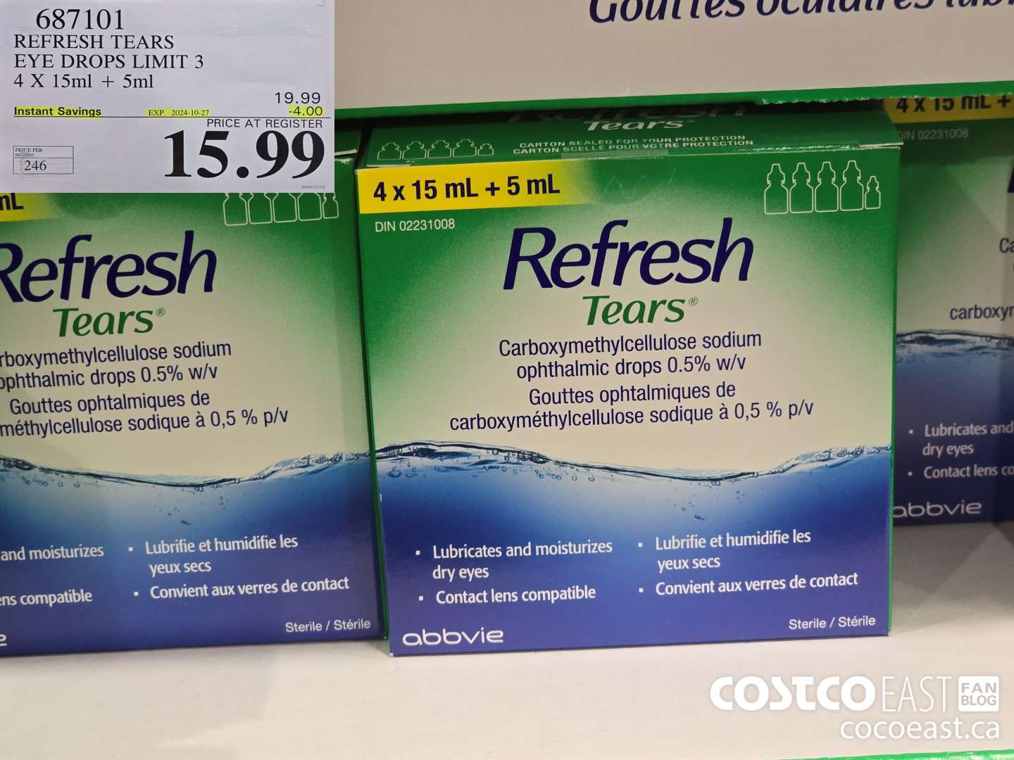 687101 REFRESH TEARS LUBRICANT EYE DROPS 4X15ml + 5ml ($4.00 INSTANT SAVINGS EXPIRES ON 2024-10-27) $15.99