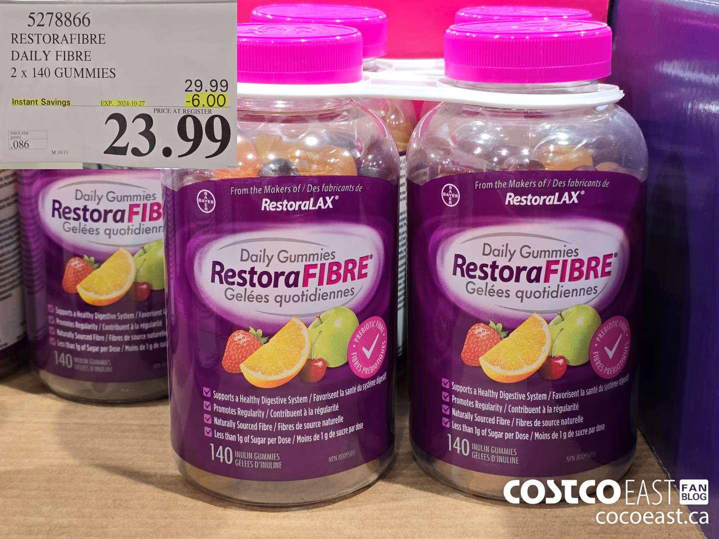 5278866 RESTORAFIBRE DAILY FIBRE 2 X 140 GUMMIES ($6.00 INSTANT SAVINGS EXPIRES ON 2024-10-27) $23.99